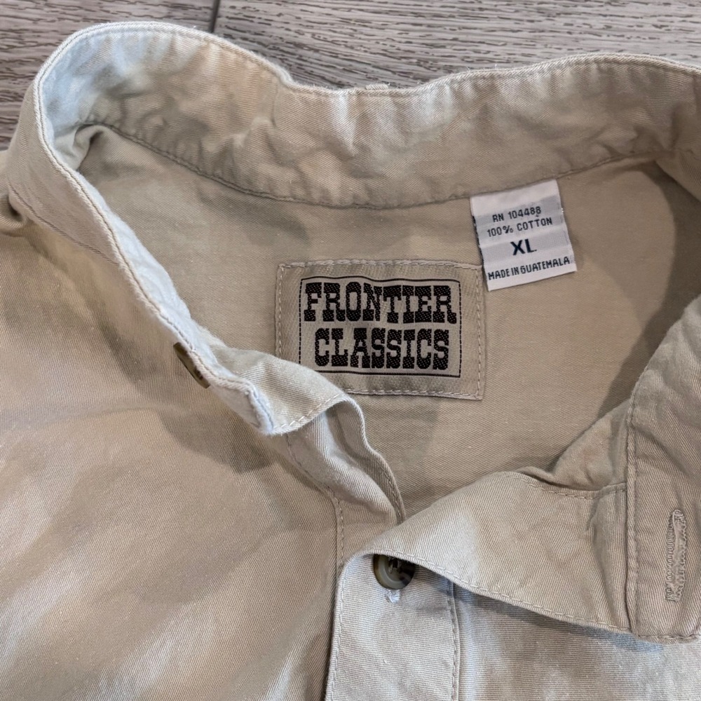 Frontier Classics Bib Front Shirt Mens XL Tan Khaki Cotton Western Band Collar - Picture 4 of 7